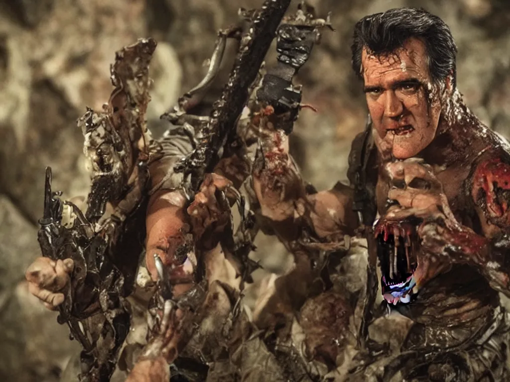 Image similar to Bruce Campbell as Ash in Muppets Evil Dead