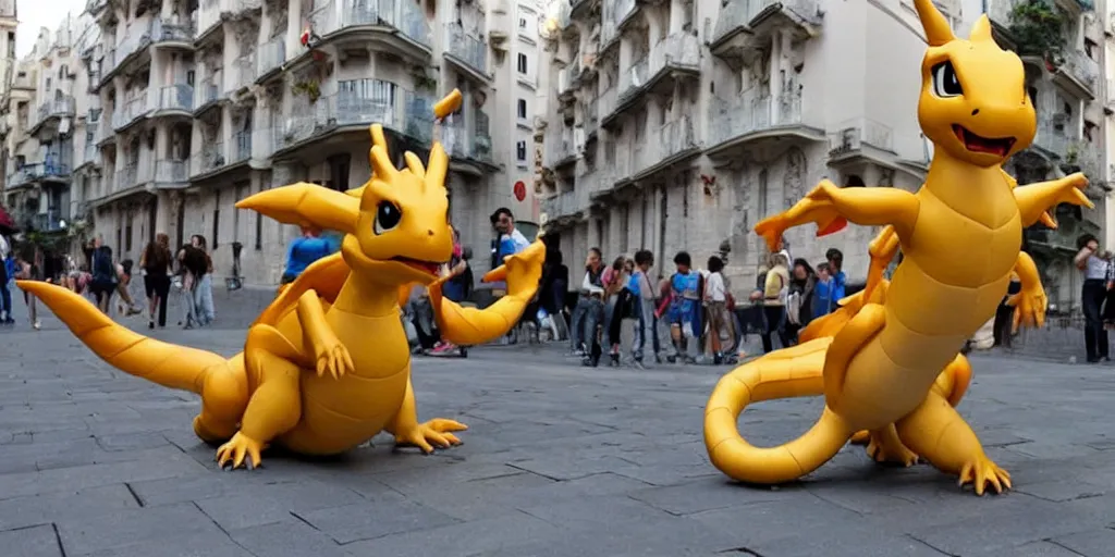 Image similar to Dragonite Pokemon visits Madrid,