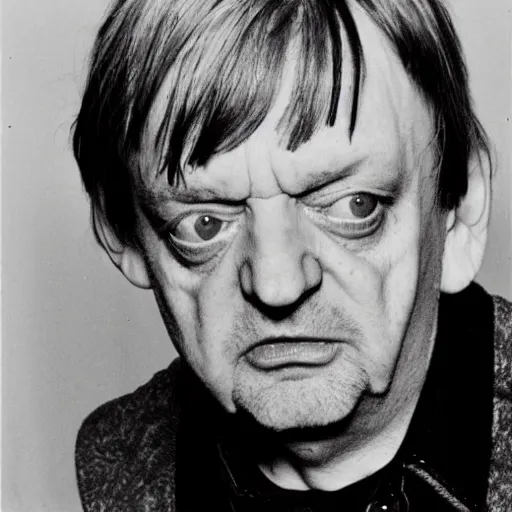 Image similar to mark e smith with a price tag on his head that says for sale