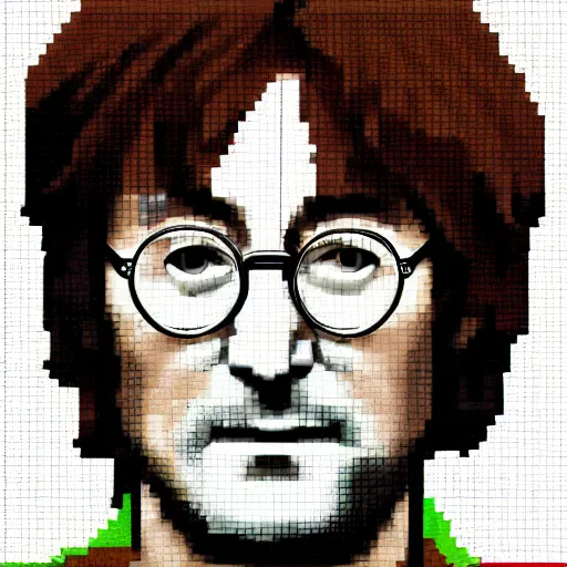 Prompt: a portrait of John Lennon, pixel art, hyper realistic, HD, HQ, photo realistic