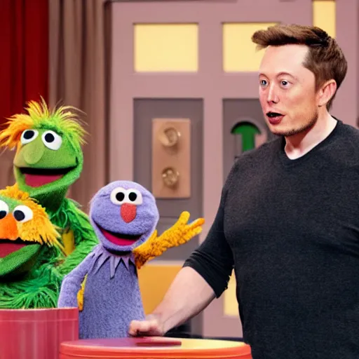 Image similar to Still of Elon Musk as a Muppet on Sesame Street