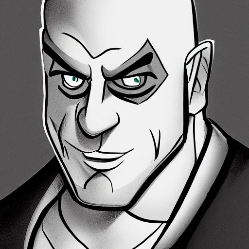 Image similar to Head-to-shoulder shot of Triple H as a Disney villain, Disney, cartoon, Disney style, 2d, drawn image, beautifully drawn, Disney 2d animation still, digital 2D animation, traditional animation, Disney style, Disney animation, Deviantart, very coherent symmetrical artwork, heroic look, artstation