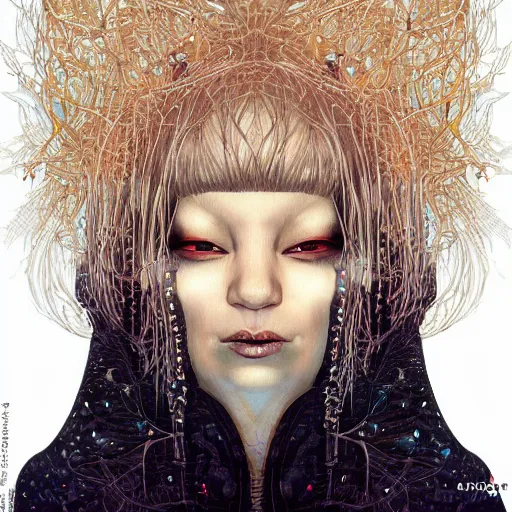 Image similar to portrait of crazy beautiful singer sia kate isobelle furler, ymmetrical, by yoichi hatakenaka, masamune shirow, josan gonzales and dan mumford, ayami kojima, takato yamamoto, barclay shaw, karol bak, yukito kishiro