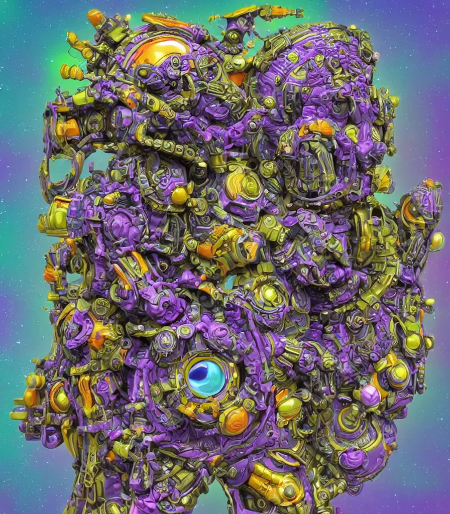 Prompt: hyper-maximalist style overdetailed 3d sculpture of an astrpnaut by clogtwo and ben ridgway inspired by beastwreckstuff chris dyer and jimbo phillips. 3d infused retrofuturist style. Hyperdetailed high resolution. Render by binx.ly in discodiffusion. Dreamlike surreal polished render by machine.delusions. Sharp focus.