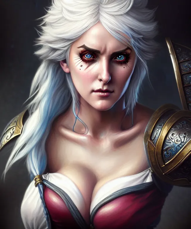 Prompt: jessica nigri as ciri, beautiful face, highly detailed face!!!, blue eyes, big breasts!!, opened dress, true anatomy!, extremely detailed!, digital painting, unreal engine 5, art by tom bagshaw