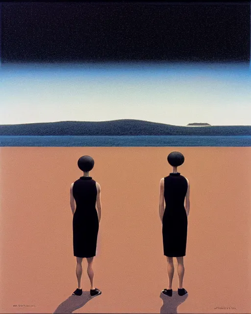 Image similar to two in the void, by the mirror, alex colville, stephen conroy, octane rendering