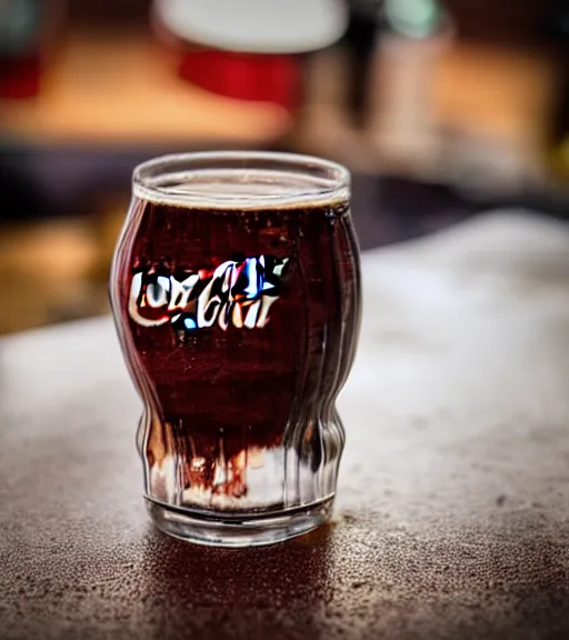 Prompt: a glass cup filled with Coca Cola, food photography , award winning food photography, high quality, wide lens, water droplets, 8K HD