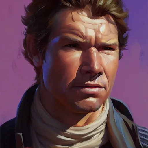 Prompt: greg manchess portrait painting of han solo as overwatch character, medium shot, asymmetrical, profile picture, organic painting, sunny day, matte painting, bold shapes, hard edges, street art, trending on artstation, by huang guangjian and gil elvgren and sachin teng