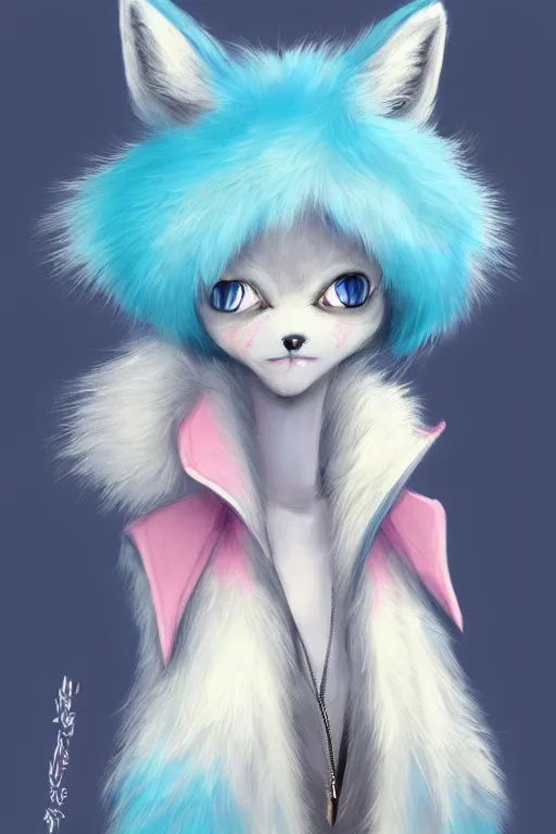 Prompt: an anthropomorphic fox with pastel blue and pastel pink fur, trending on furaffinity, trending on artstation, furry art, digital art, by kawacy, portrait