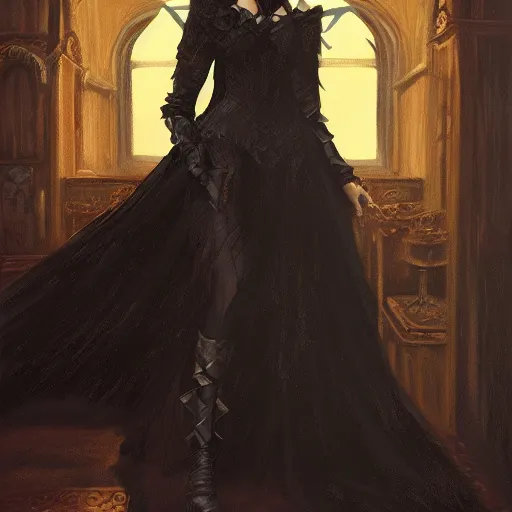 Image similar to a gothic woman at a royal party, oil painting, ultradetailed, artstation, ultradetailed, digital painting, ultradetailed