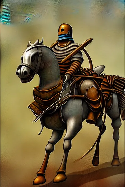 Image similar to a ( ( ( ( ( knight ) ) ) ) ) riding a wagon!!!!!!! by chris mcgrath and greg rutowski, muted colors, detailed