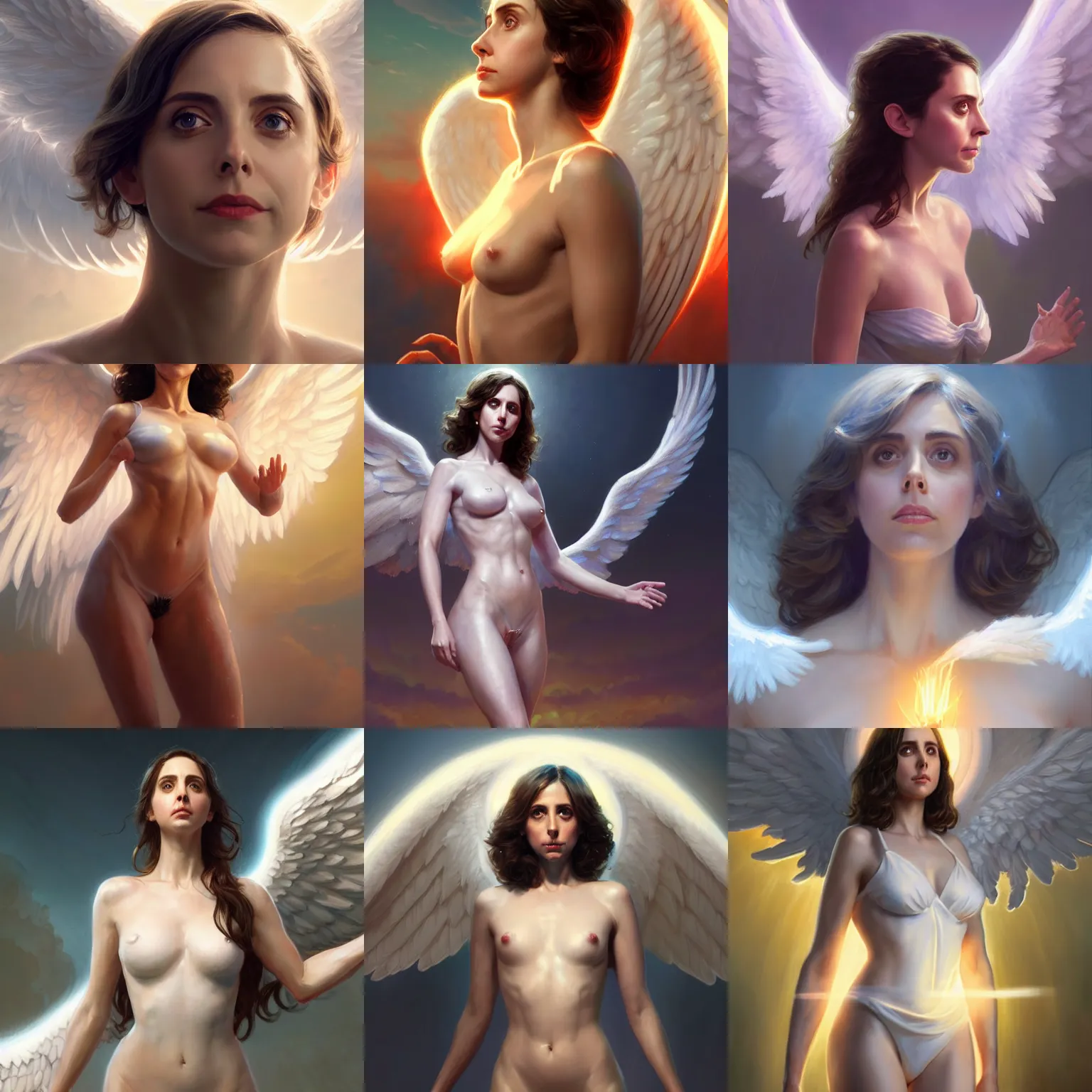Prompt: alison brie as a heavenly angel, anatomy, bathing in light, highly detailed, digital painting, artstation, concept art, smooth, sharp focus, illustration, unreal engine 5, 8 k, art by art by artgerm and greg rutkowski and edgar maxence