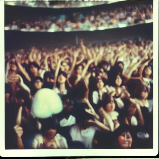 Prompt: polaroid photo of japan 1 9 8 0 pop concert, focus on stage, photo by louise dahl - wolfe, color photo, colored