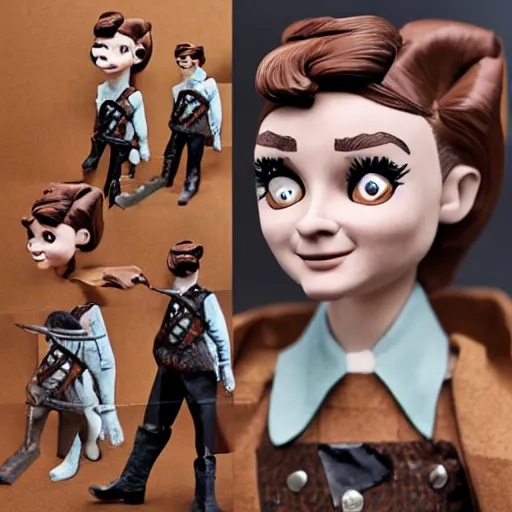 Image similar to audrey hepburn cos play warhorse, stop motion vinyl action figure, plastic, toy, butcher billy style