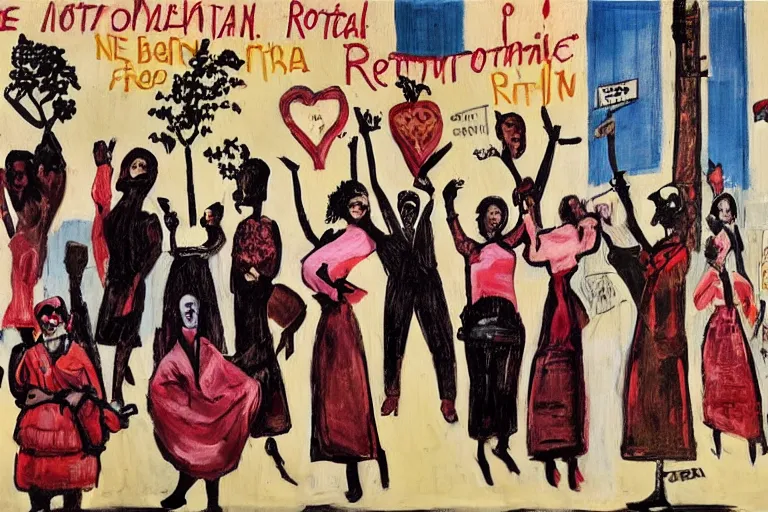 Image similar to feminist revolution, lisbon city at night, art in the style of paula rego