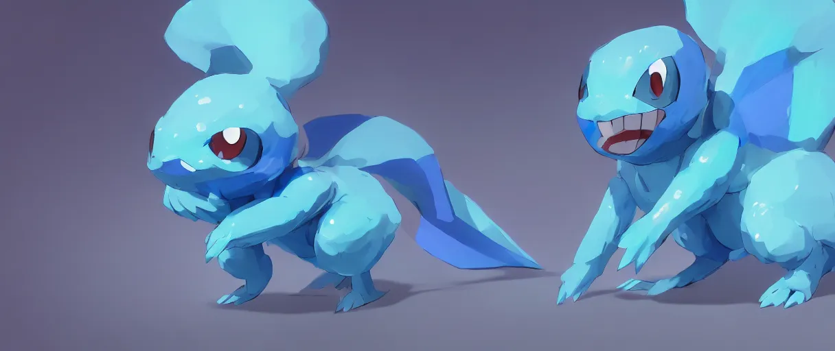 Prompt: a new species of blue pokemon, created in the style of rj palmer, character design, artstation, shallow depth of field, highly detailed, digital painting, concept art, illustration, cinematic lighting, vibrant colors, photorealism, epic, octane render