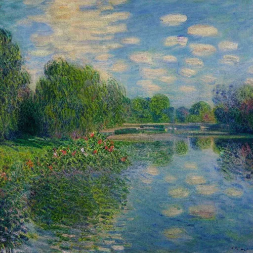 Prompt: a beautiful painting of Columbus Ohio Scioto river by Claude monet