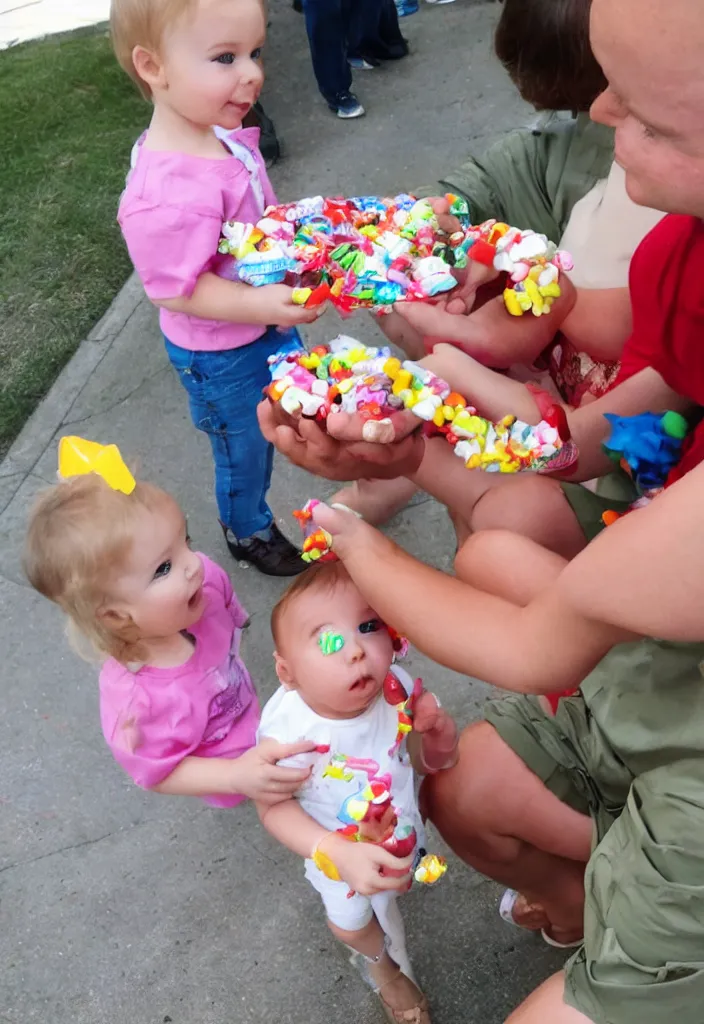 Prompt: taking candy from a baby