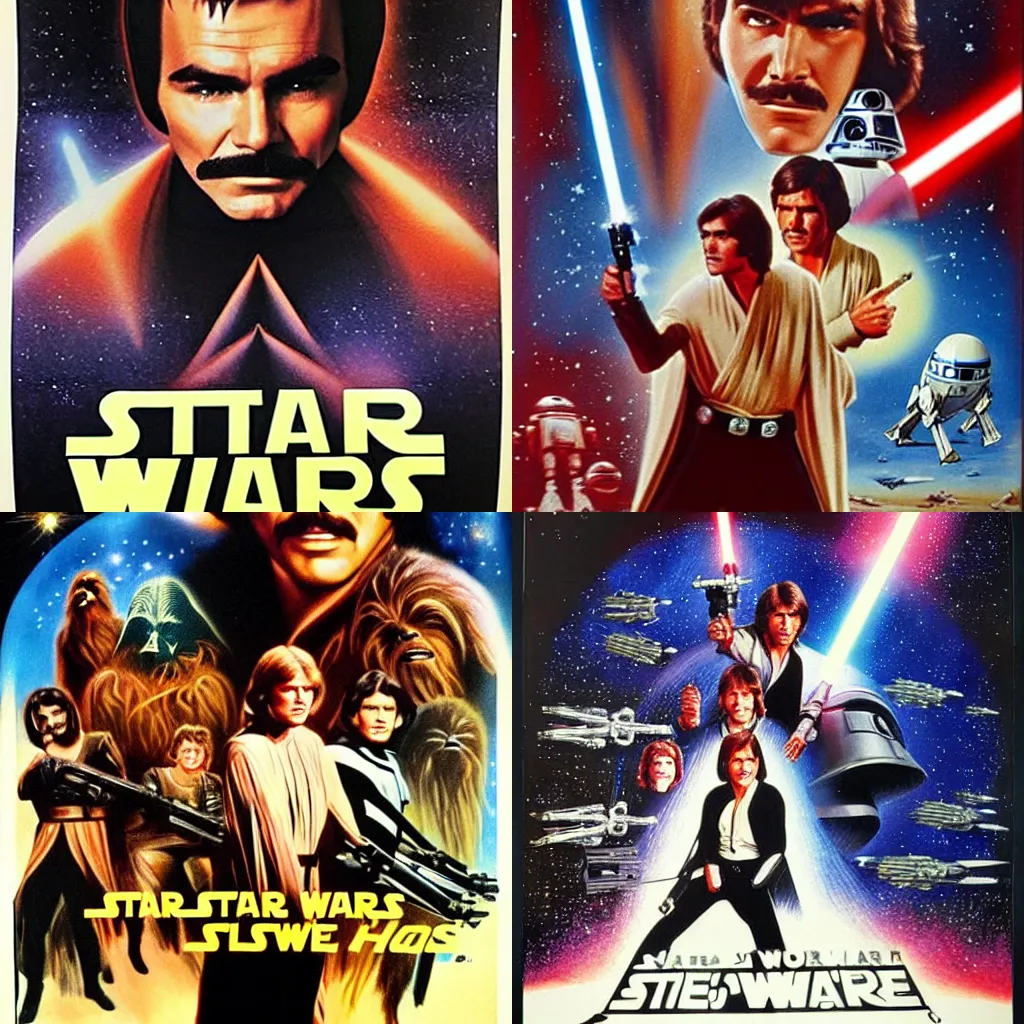 Prompt: A Star Wars New Hope movie poster from 1973 starring Burt Reynolds