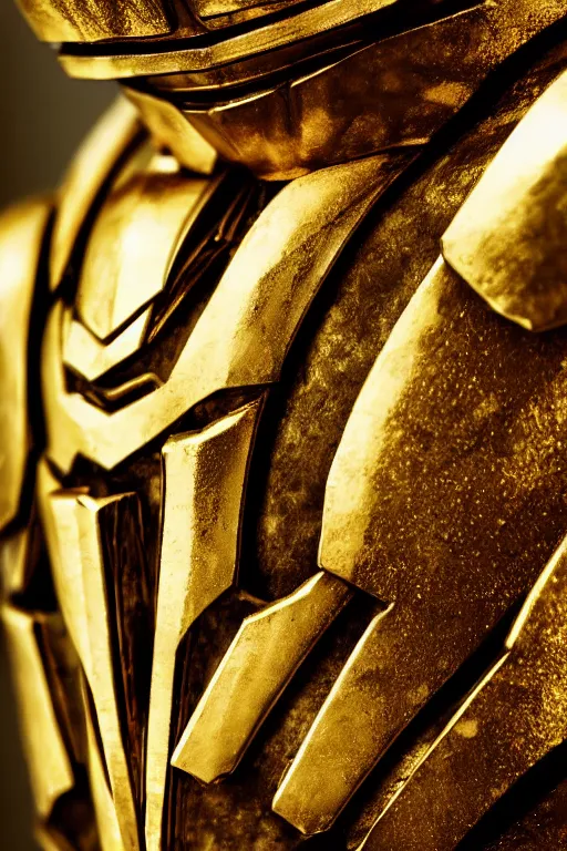 Image similar to high detail close up photography of ancient gold saiyan space armor.