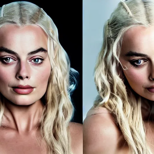 Prompt: A mix of margot robbie and khaleesi, portrait, highly detailed, professional photograph, studio lighting, sharp, 8k, HD