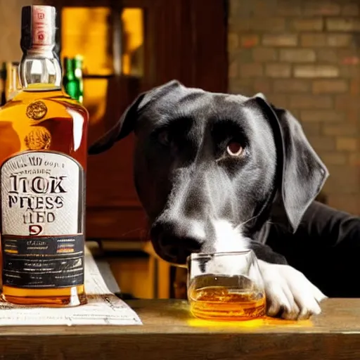Image similar to photo of a drunk dog with a bottle of whisky, file photo, united press international
