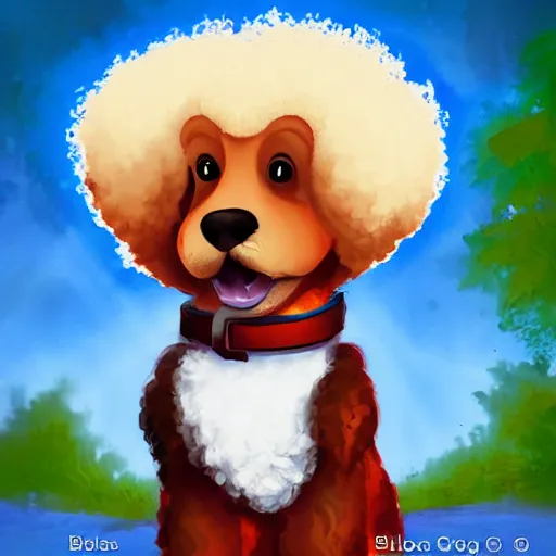 Image similar to bob ross as a dog, style of bluey