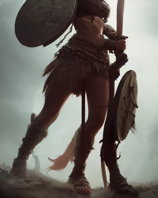 Prompt: hyper realistic photo of barbarian warrior girl, full body, cinematic, artstation, cgsociety, greg rutkowski, james gurney, mignola