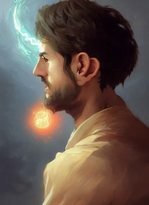 Image similar to character concept portrait of an attractive young clever Spanish wizard with pale golden skin enchanting an explosion curse, a floating iridescent spell book in the center, intricate, elegant, digital painting, concept art, smooth, sharp focus, illustration, from Metal Gear, by Ruan Jia and Mandy Jurgens and William-Adolphe Bouguereau, Artgerm