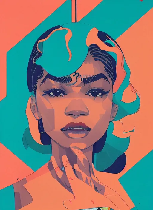 Image similar to Zendaya in Euphoria by Sachin Teng x Supreme :5 attractive, stylish, designer , asymmetrical, Matte Painting , geometric shapes, hard edges, graffiti, street art:2 Masterpiece, impressive detail, colorful, by Sachin Teng:4