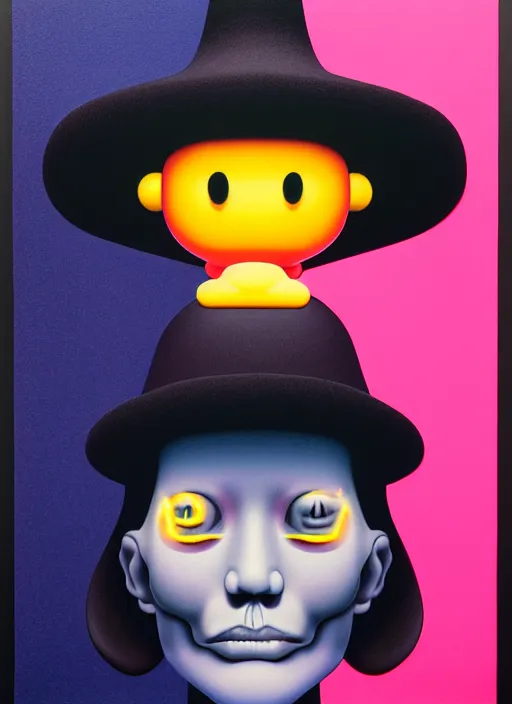 Image similar to witch with hat by shusei nagaoka, kaws, david rudnick, airbrush on canvas, pastell colours, cell shaded, 8 k,