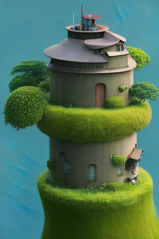 Image similar to cylindrical house, solarpunk, studio ghibli, jean - baptiste monge, octane render, 4 k