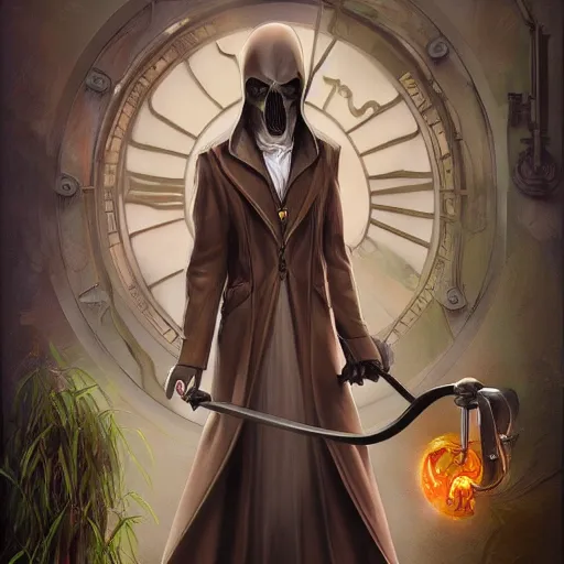 Image similar to amazing lifelike award winning clockwork grim reaper trending on art station artgerm greg rutowski alpgonse mucha cinematic