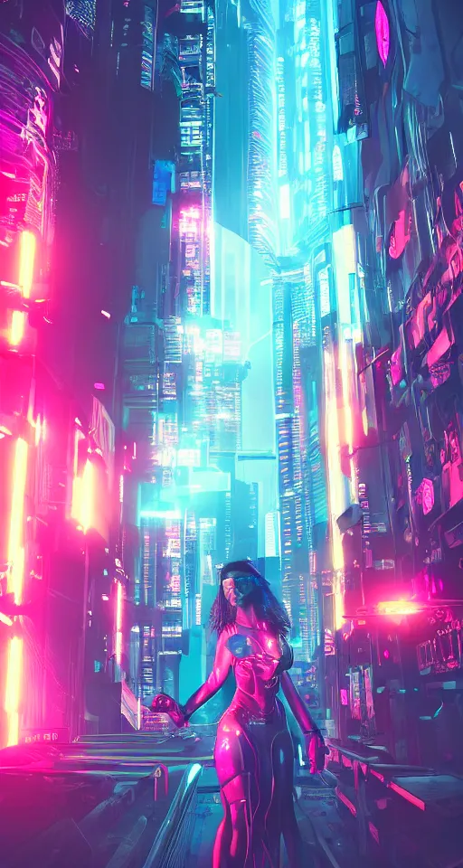 Premium AI Image  Cyberpunk styled woman on city background