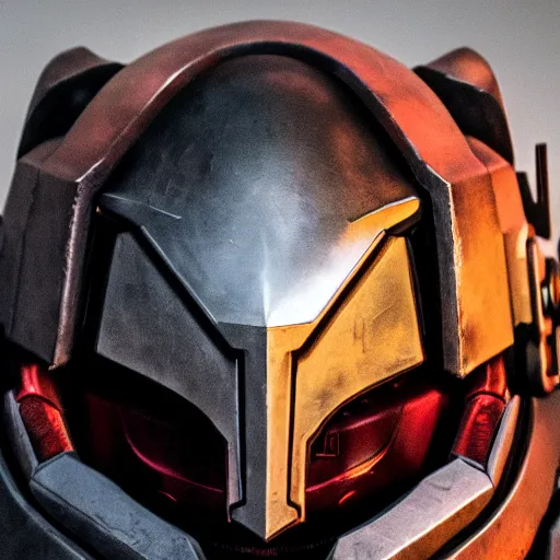 Image similar to doom slayer's helmet from doom eternal, photography