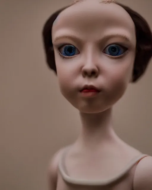 Image similar to high quality presentation photo of Steve Buscemi porcelain doll in the style of mark ryden photography 4k, f1.8 anamorphic, bokeh, 4k, Canon, Nikon