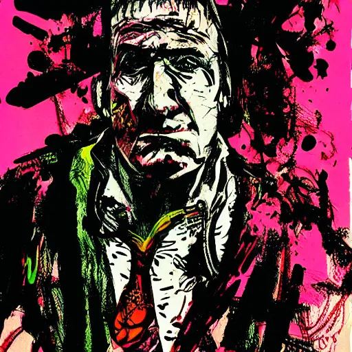 Image similar to Graphic Illustration, Creative Design, Saul Goodman, fungal, biopunk, Full Body Portrait, Character Design, by Ashley Wood, Jamie Hewlett, Ralph Steadman, Francis Bacon, Hunter S Thompson