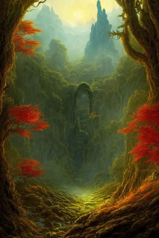 Image similar to a beautiful digital illustration painting of a detailed gothic fantasy valley and forest dragon fire fey unseelie, by benoit b. mandelbrot, steven belledin, martin johnson heade, lee madgwick, caspar david friedrich, and david rios ferreira. 8 k resolution trending on artstation concept art digital illustration