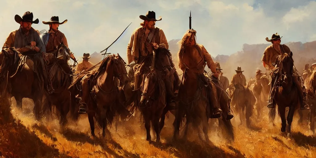 Image similar to western movie, cinematic shot, oil painting by jama jurabaev, extremely detailed, brush hard, artstation, for aaa game, high quality, brush stroke