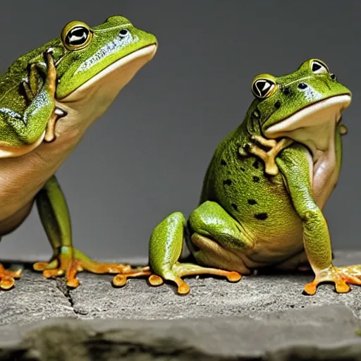 Image similar to concept of angry frogs standing