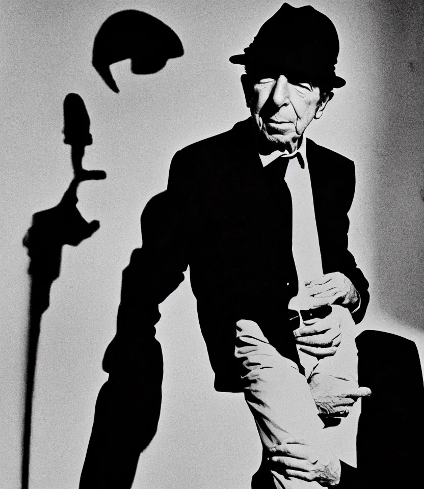 Prompt: monochrome lineography of leonard cohen