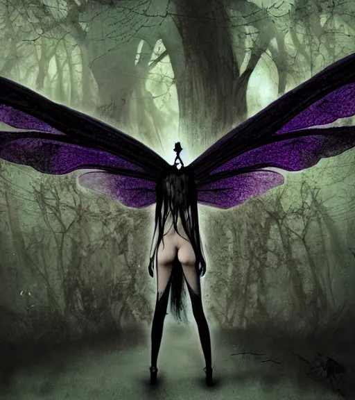 Image similar to gothic fairy with dragonfly wings, digital painting, liminal eerie midnight backlit, a picture taken by Michael Komarck