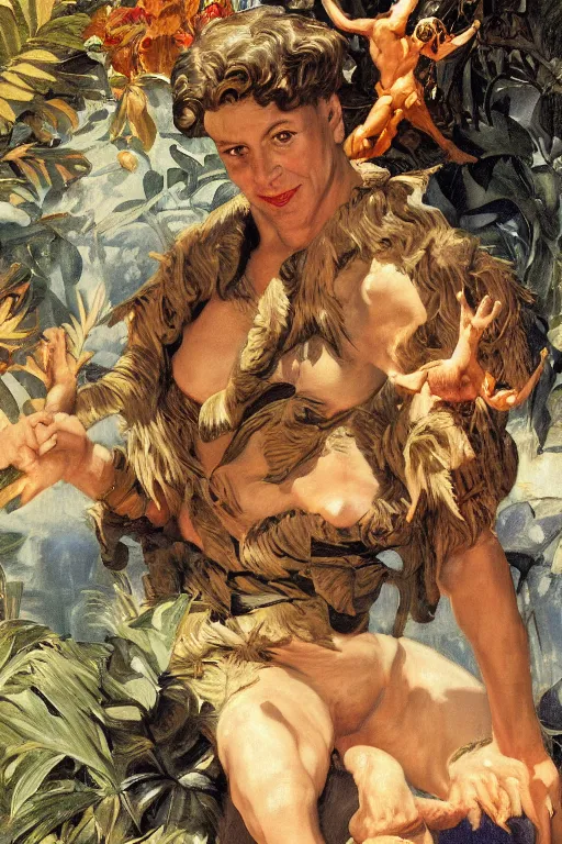 Prompt: Satan, in a garden, tropical pool, golden hour, artstation, by J. C. Leyendecker and Peter Paul Rubens, - 12p