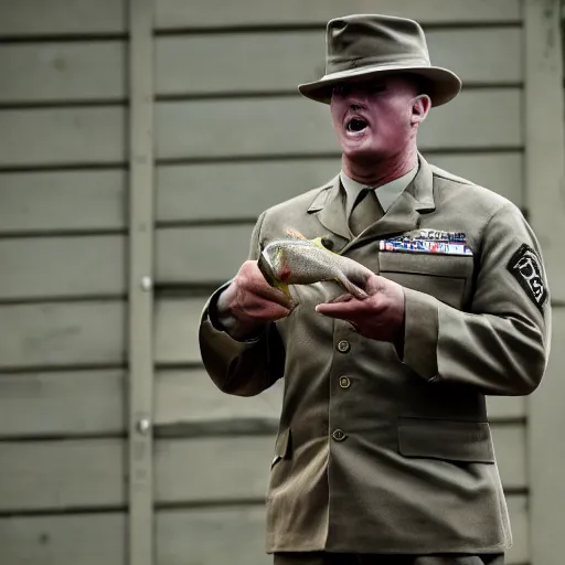 Prompt: drill sergeant shouting at a goldfish