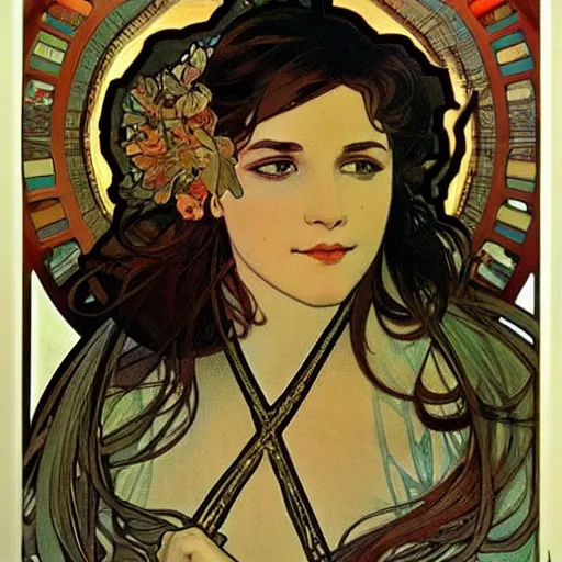 Image similar to 3 / 4 portrait hyper detailed woman priest catholic, elegant, highly detailed, sharp focus, illustration, art by alphonse mucha