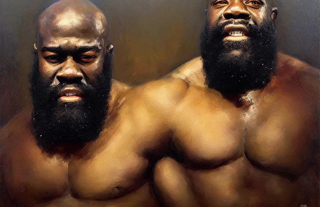 Prompt: portrait of kimbo slice!!!!!!!!!!!!!!!!!!!!!!!!!!!, detailed face, detailed painting,, epic lighting, by ilya repin, phil hale and kent williams