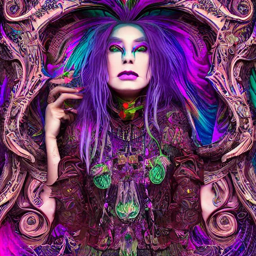 Image similar to psychadelic witch, hyper detailed, flowing psychadelic background intricate and detailed, ornate 8 k gorgeous intricate detailed, octane render