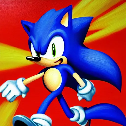 Image similar to chad sonic the hedgehog, gotta go fast, expressive oil painting