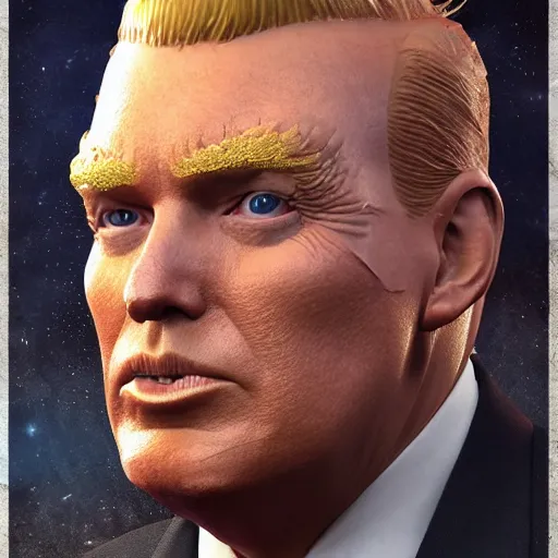 Prompt: portrait of donald trump as a space marine, au naturel, hyper detailed, digital art, trending in artstation, cinematic lighting, studio quality, smooth render, unreal engine 5 rendered, octane rendered, art style by klimt and nixeu and ian sprigger and wlop and krenz cushart.