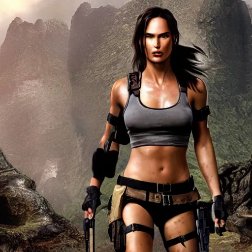 Image similar to Lara croft as Megan fox movie still